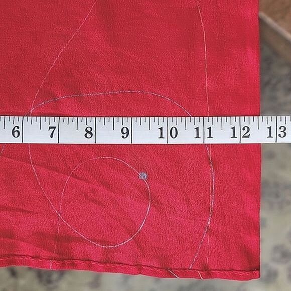 Vtg sheer crimson chiffon printed long scarf - Picture 3 of 7